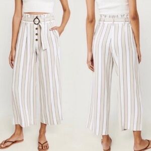 Abercrombie & Fitch Cream and White Paperbag Belted Pants